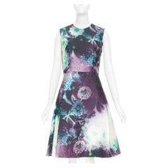 Prada 2018 Abito midi in jacquard matelassé con motivo floreale astratto viola IT40 S