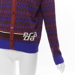 PRADA 2018 purple wool cashmere racing logo chevron intarsia cardigan IT38 XS