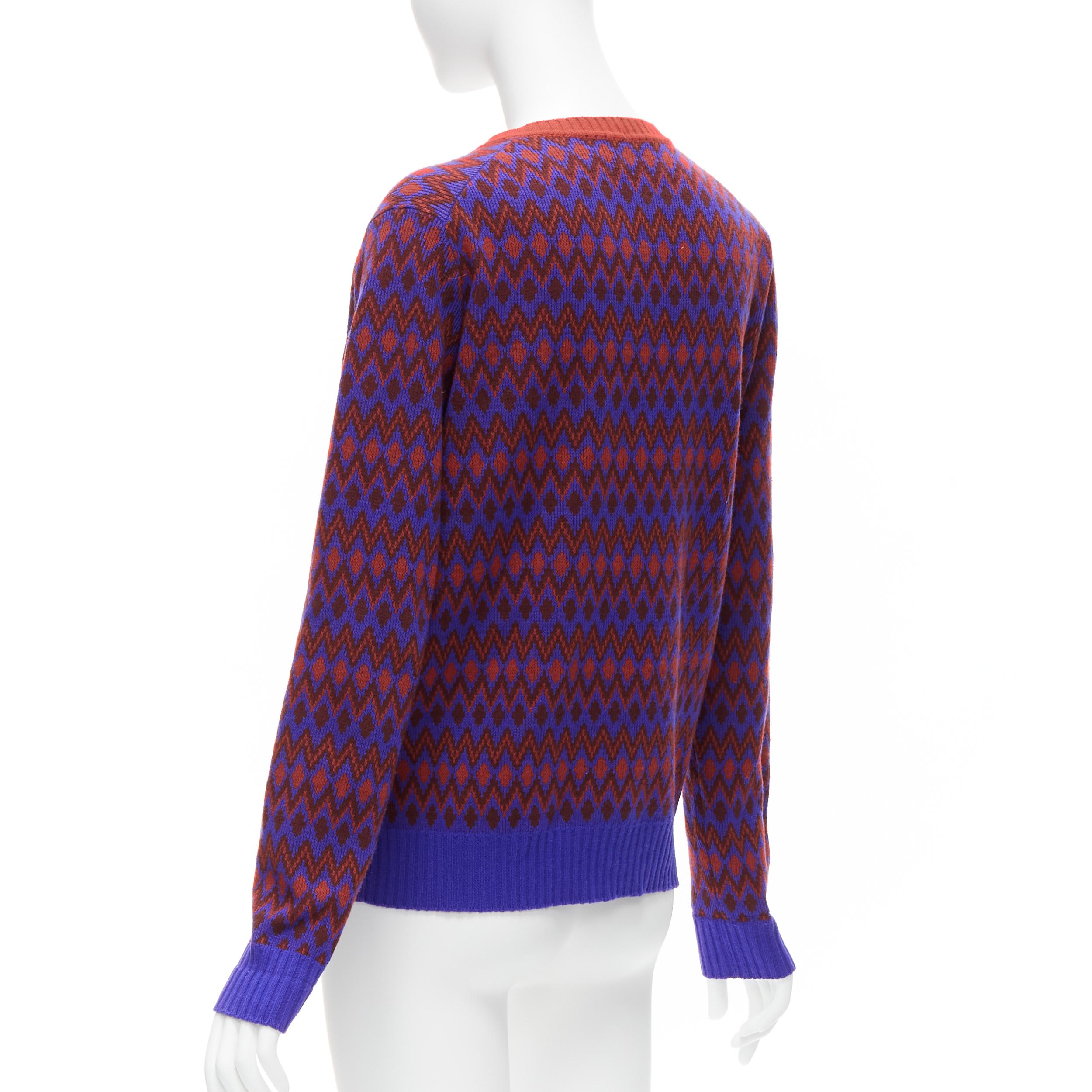 PRADA 2018 purple wool cashmere racing logo chevron intarsia cardigan IT38 XS For Sale 1