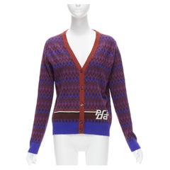 PRADA 2018 purple wool cashmere racing logo chevron intarsia cardigan IT38 XS