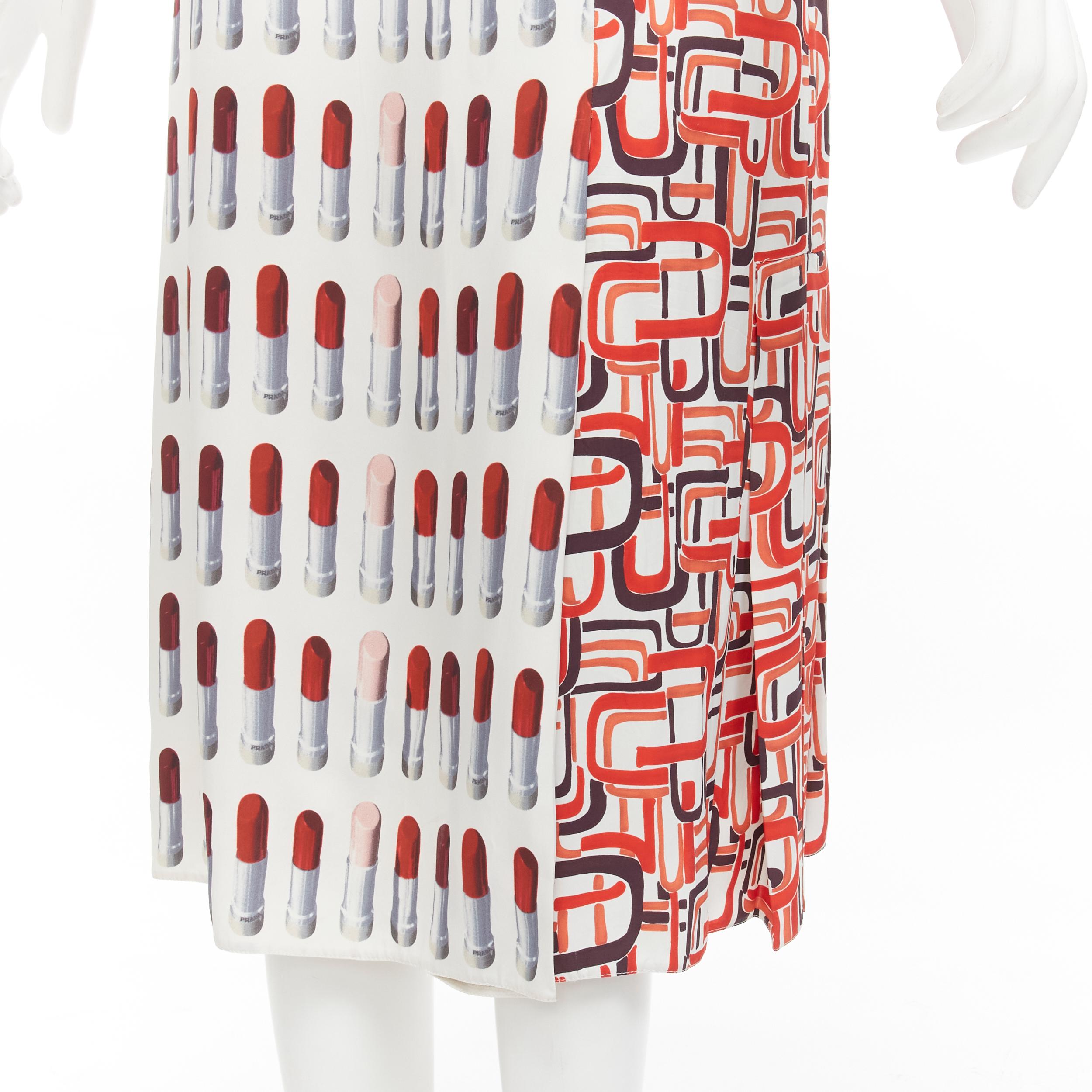 PRADA 2018 red lipstick abstract print A-line pleated slit linedskirt IT36 XXS 3