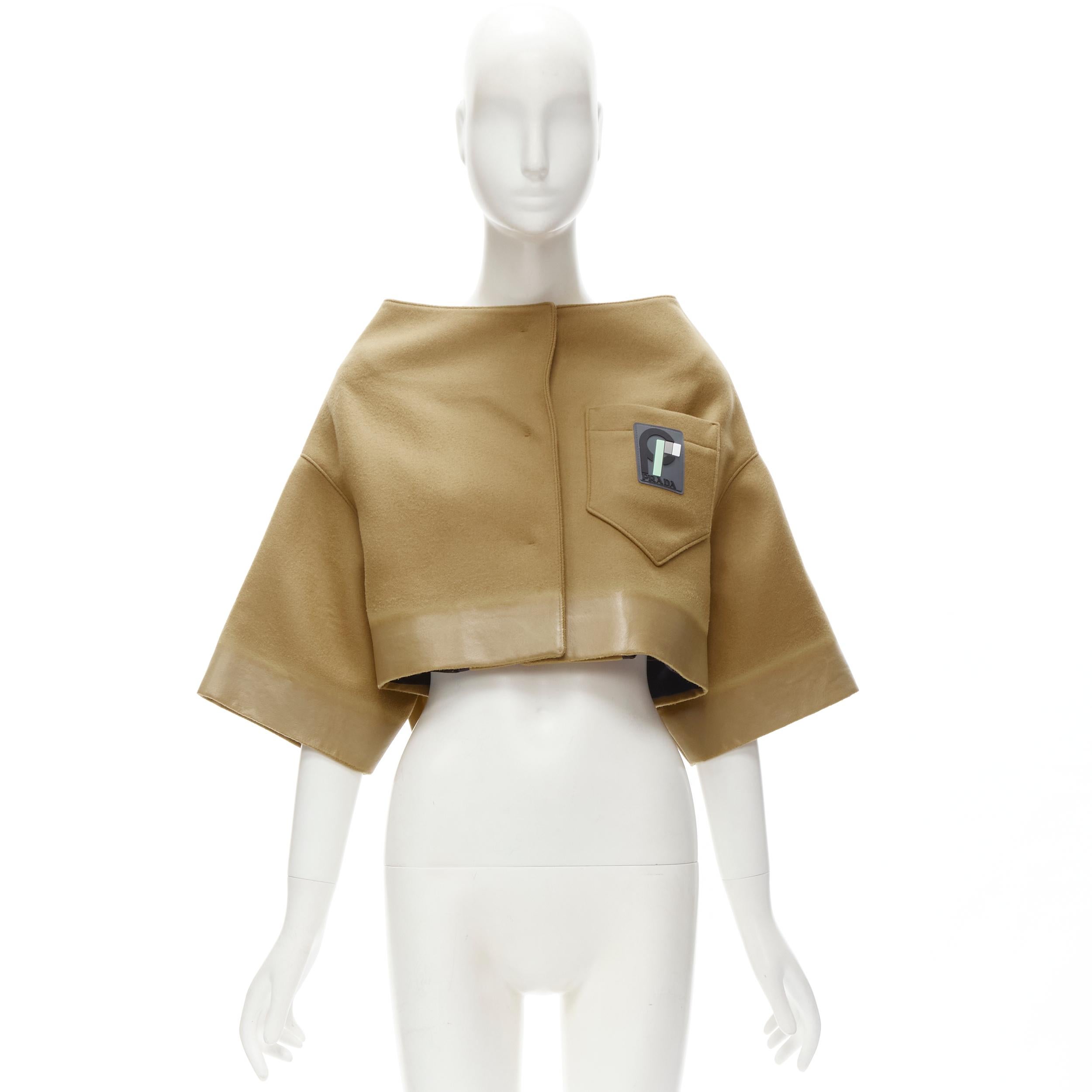 PRADA 2018 Runway beige Sports logo cocoon cape jacket S 6