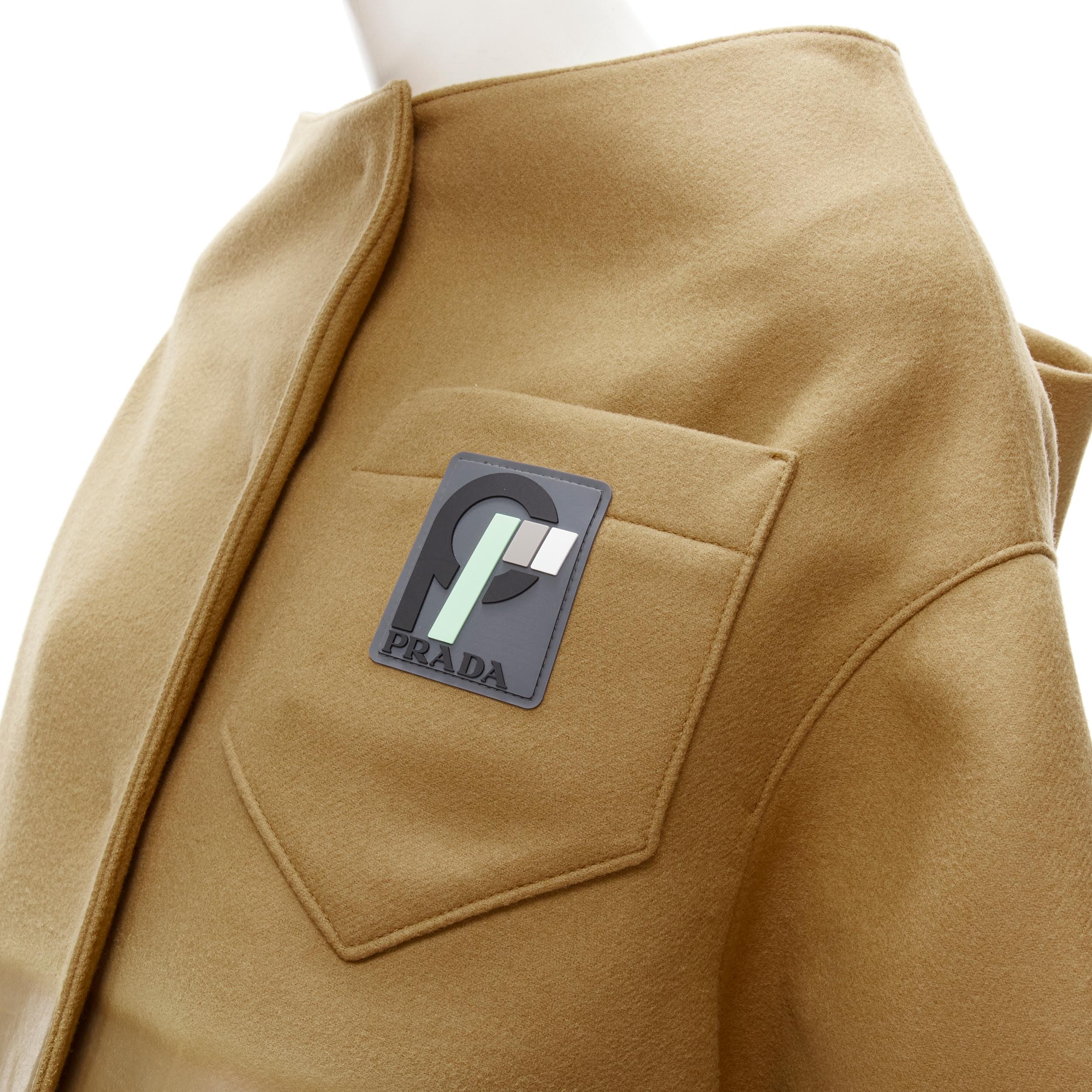 PRADA 2018 Runway beige Sports logo cocoon cape jacket S 3