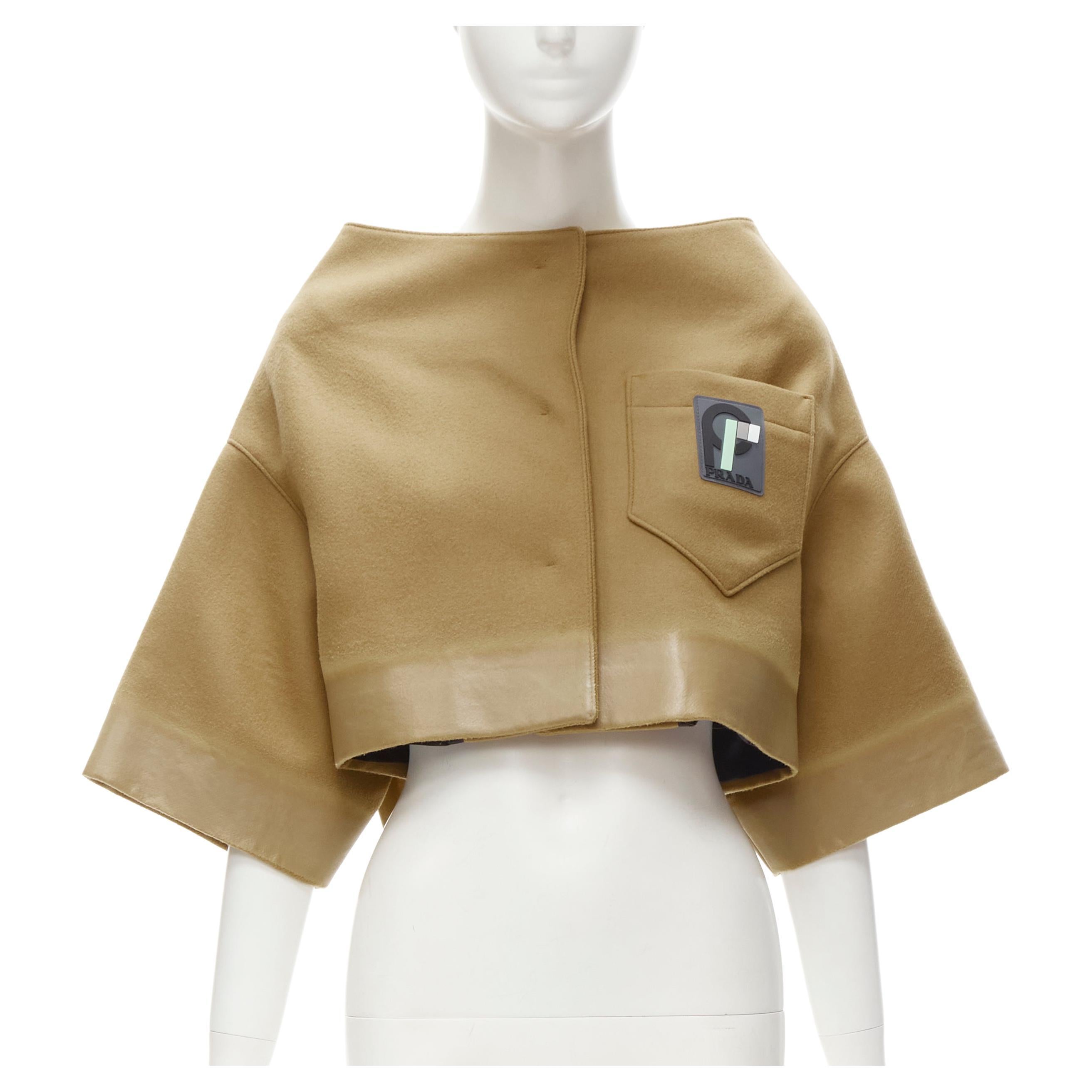 PRADA 2018 Runway beige Sports logo cocoon cape jacket S