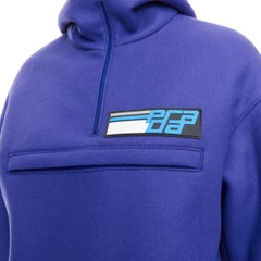 PRADA 2018 Runway blue virgin wool lacqured hem popover hoodie IT42 M