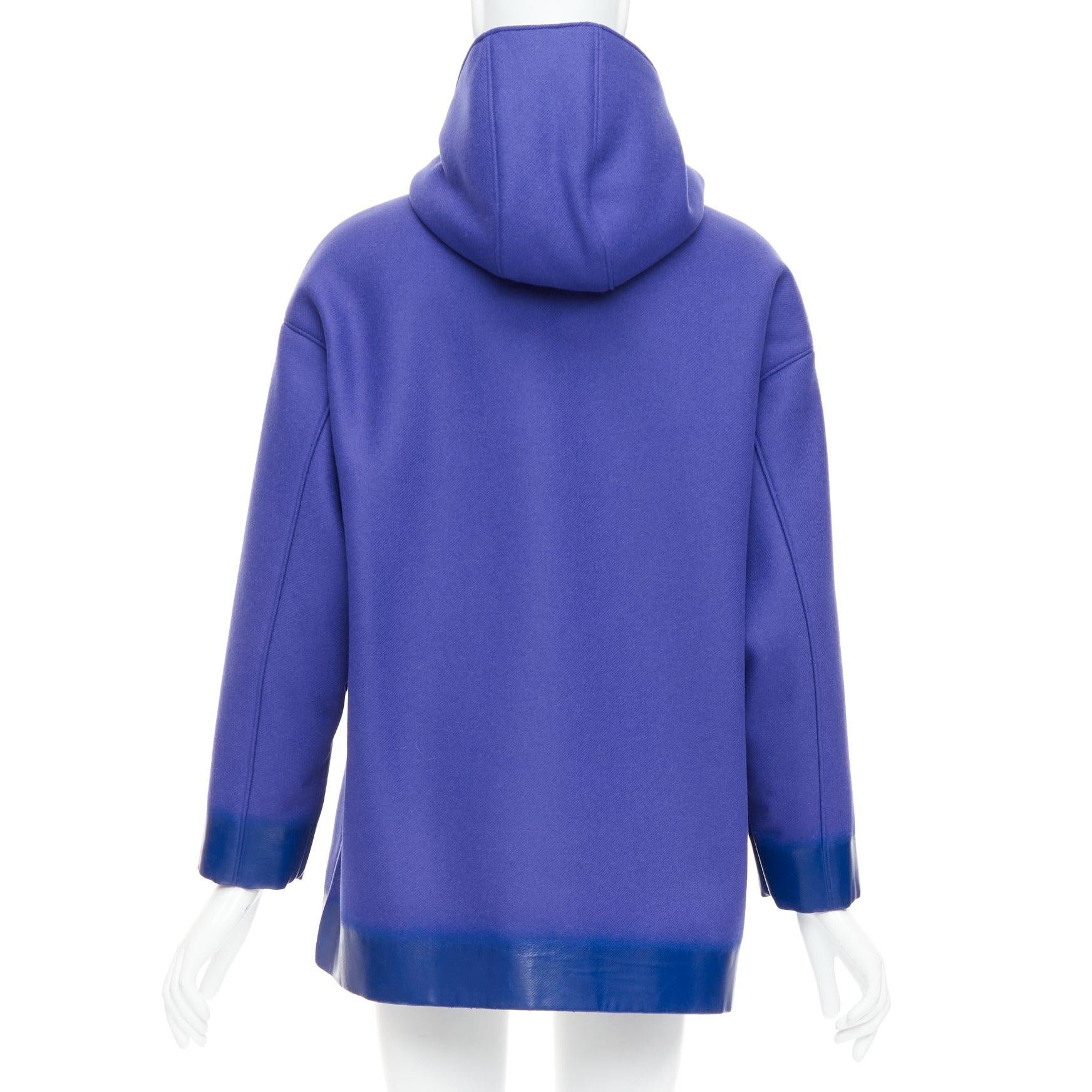 PRADA 2018 Runway blue virgin wool lacqured hem popover hoodie IT42 M Pour femmes en vente