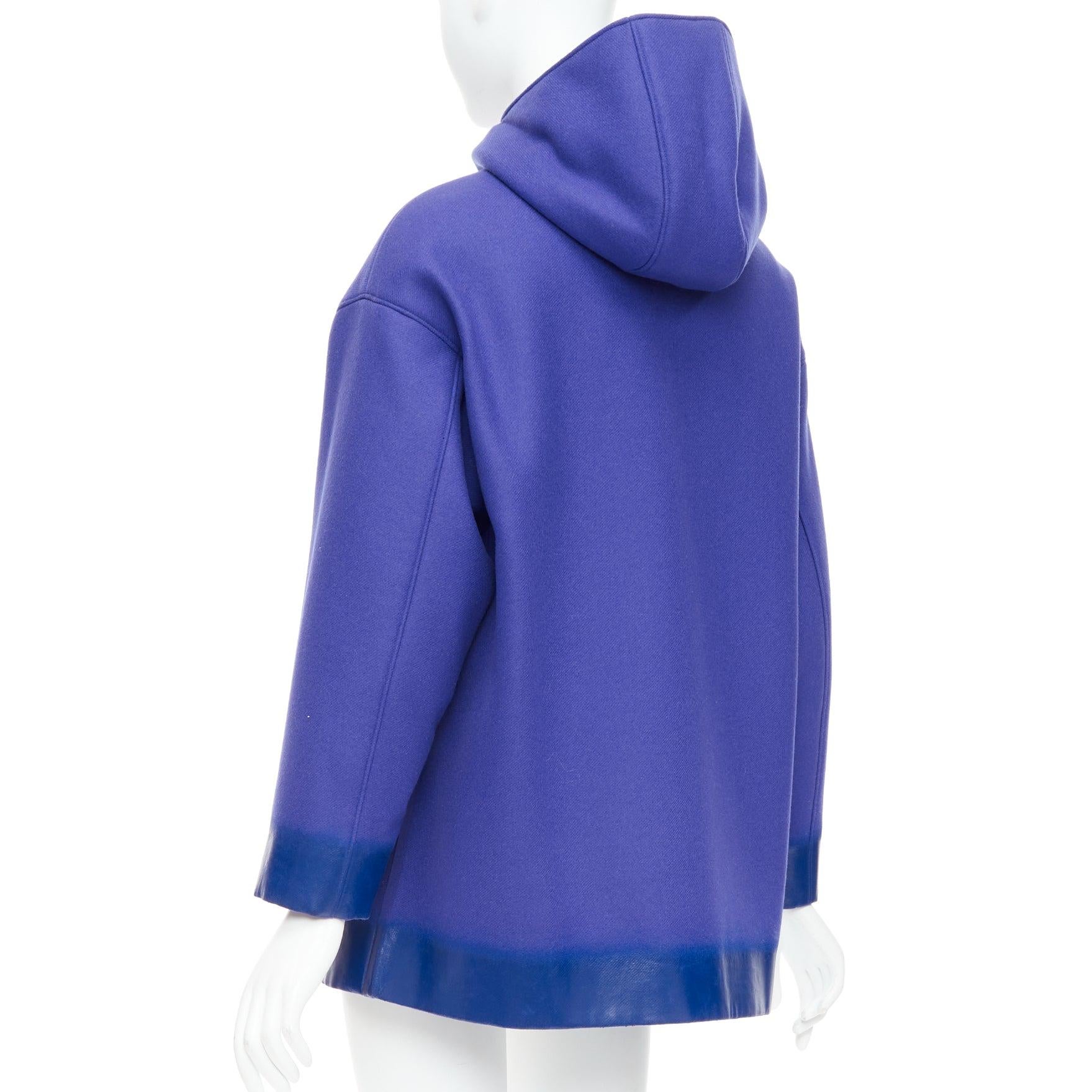 PRADA 2018 Runway blue virgin wool lacqured hem popover hoodie IT42 M en vente 1