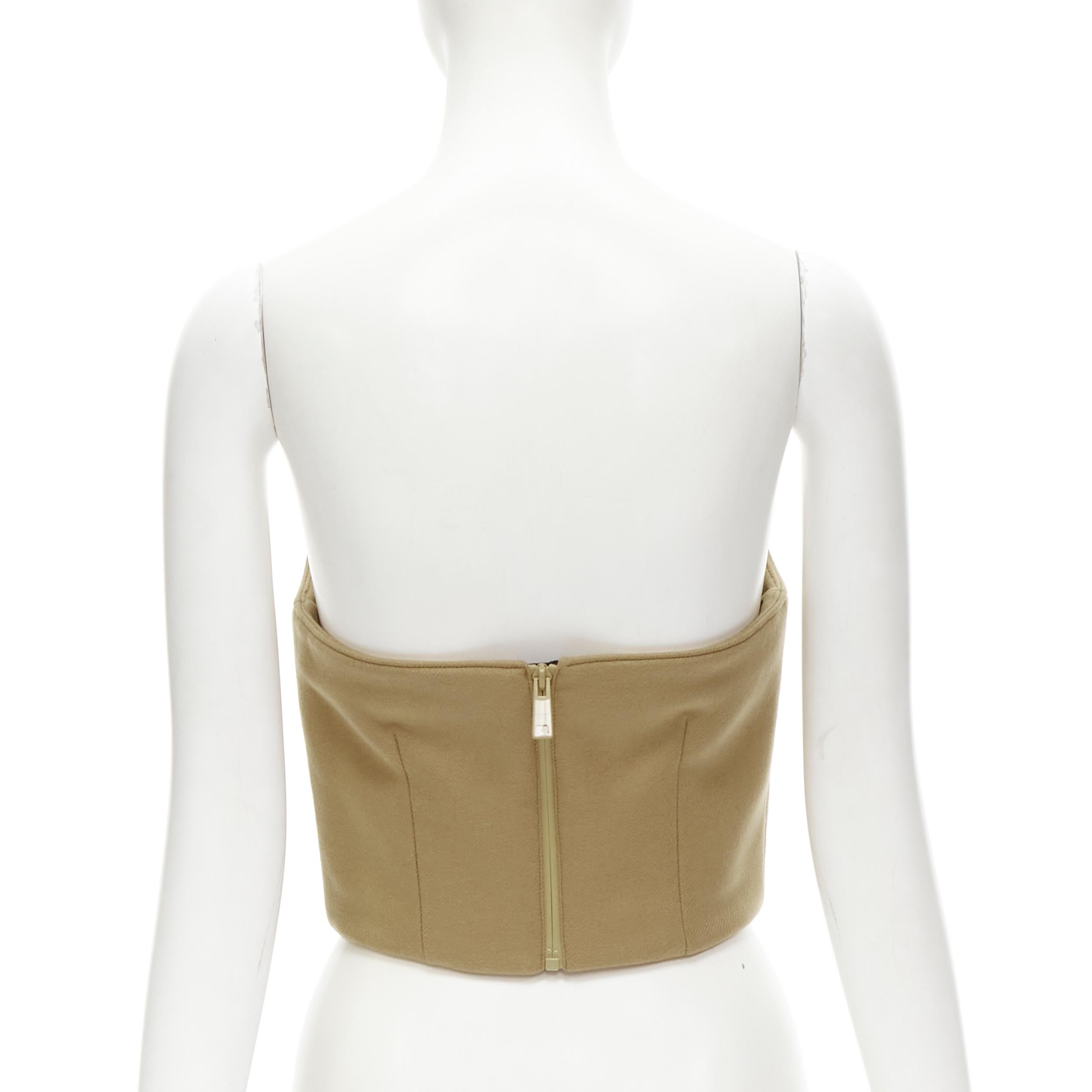 PRADA 2018 Runway brown Sports Logo rubber badge wool strapless bustier S For Sale 1