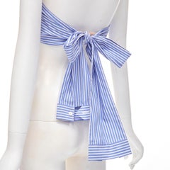 PRADA 2018 Runway comic print blue striped cotton tie back bustier top S
