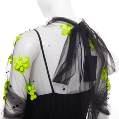 PRADA 2018 Runway floral bead applique gathered tulle sheer midi dress IT40 S
