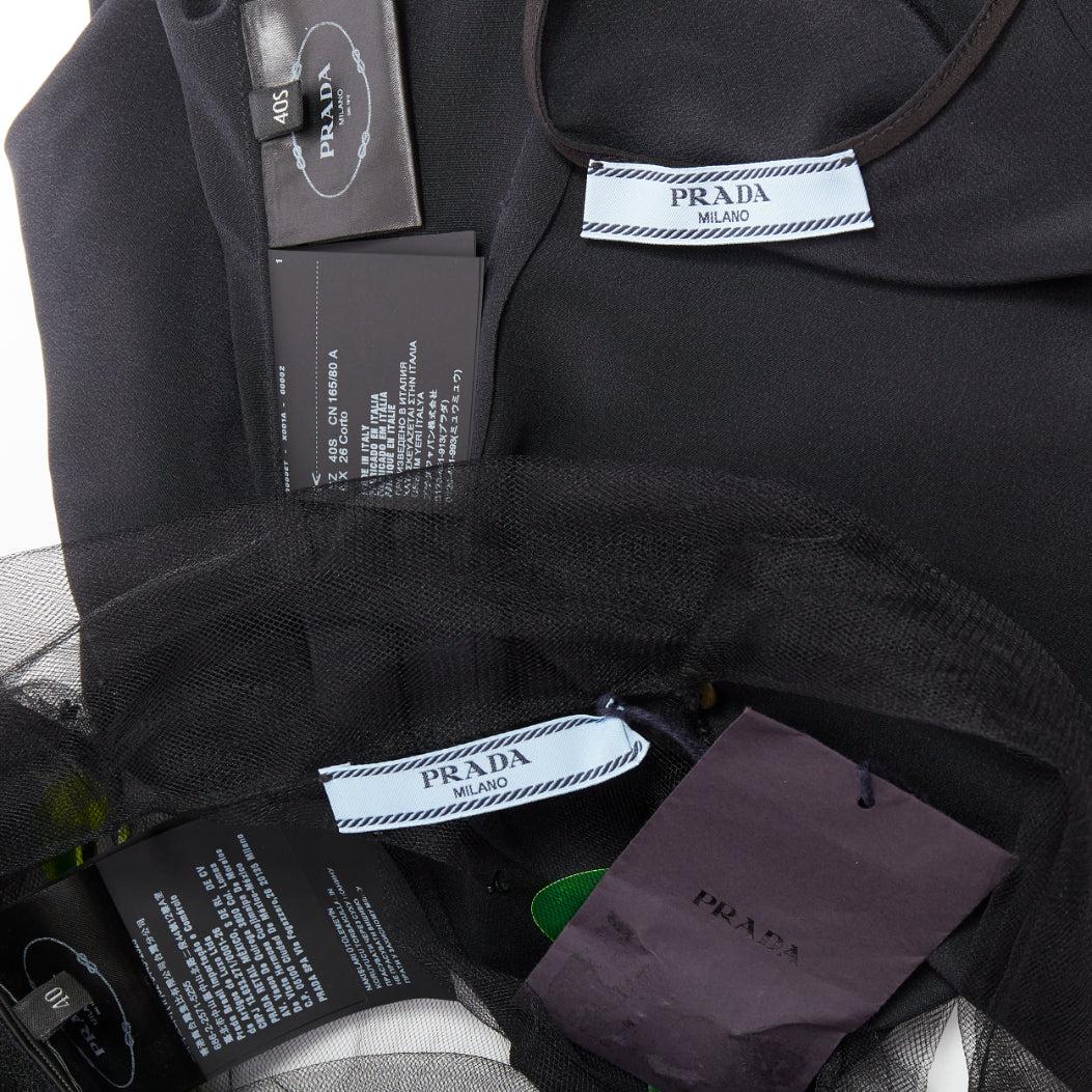 PRADA 2018 Abito midi in tulle trasparente con applicazioni di perline floreali IT40 S in vendita 3
