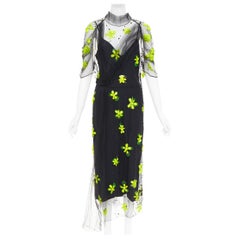 PRADA 2018 Abito midi in tulle trasparente con applicazioni di perline floreali IT40 S