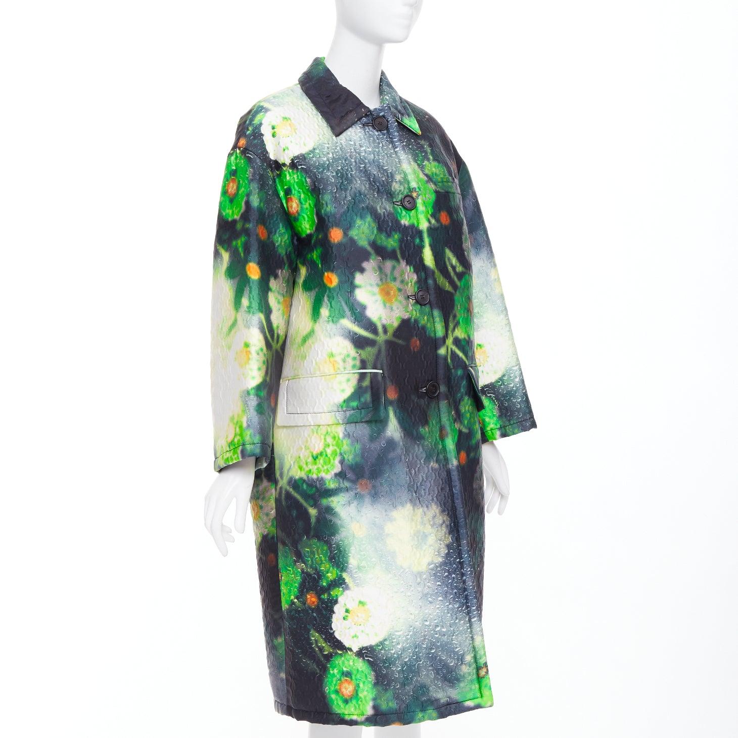 PRADA 2018 Pasarela verde negro flor estampado gota de lluvia chaqueta abrigo IT38 XS Gris en venta