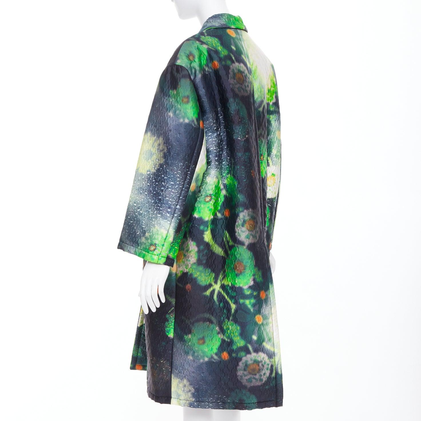 PRADA 2018 Pasarela verde negro flor estampado gota de lluvia chaqueta abrigo IT38 XS en venta 1