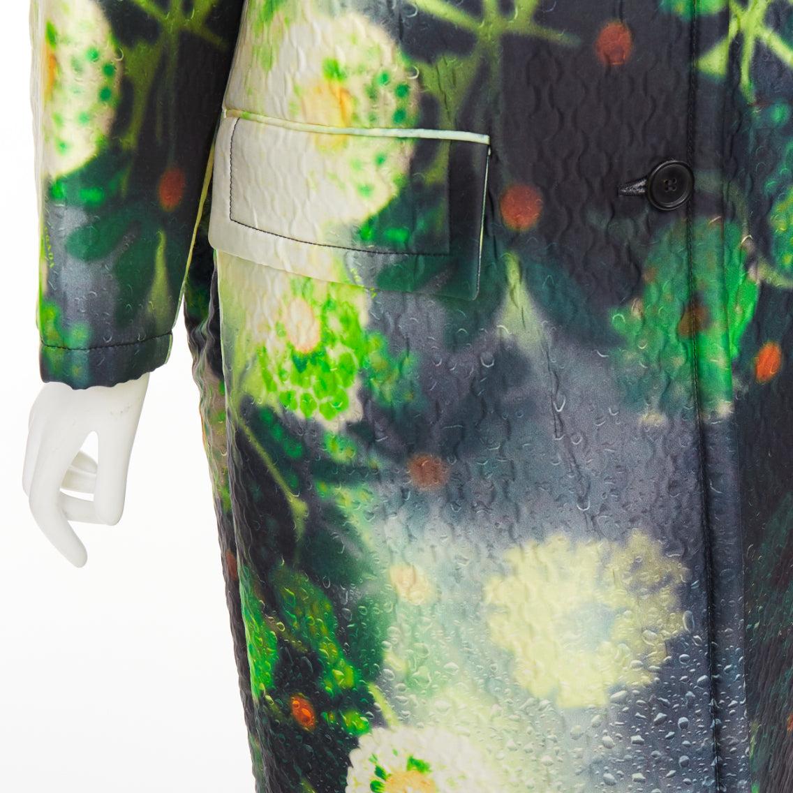 PRADA 2018 Pasarela verde negro flor estampado gota de lluvia chaqueta abrigo IT38 XS en venta 2