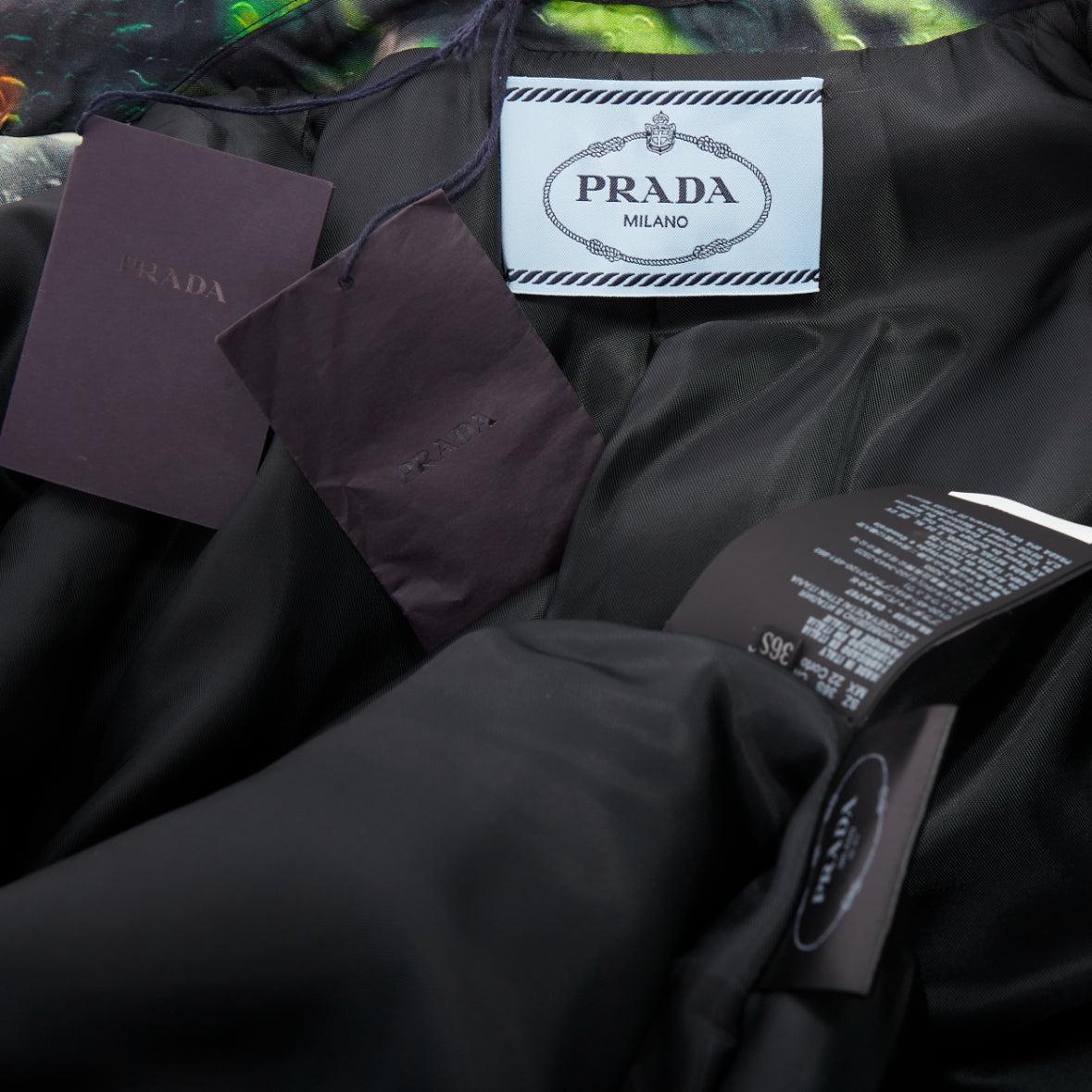 PRADA 2018 Pasarela verde negro flor estampado gota de lluvia chaqueta abrigo IT38 XS en venta 3
