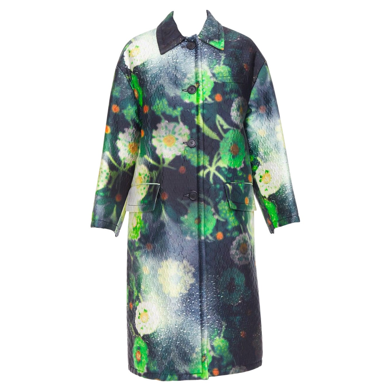 PRADA 2018 Pasarela verde negro flor estampado gota de lluvia chaqueta abrigo IT38 XS en venta