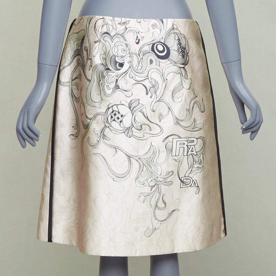 PRADA 2018 Runway James Jean Fairy print rubber tab wrap skirt IT42 M Pour femmes en vente