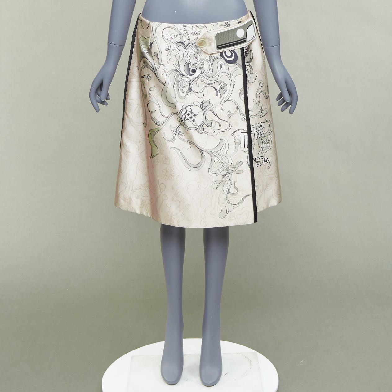 PRADA 2018 Runway James Jean Fairy print rubber tab wrap skirt IT42 M en vente 4