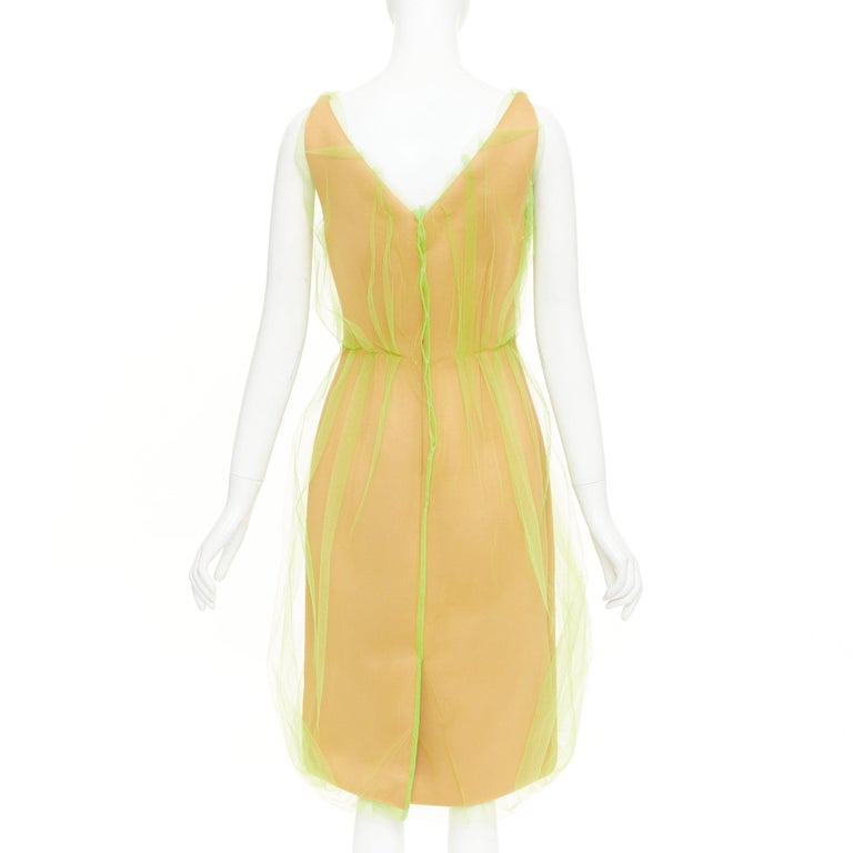 prada neon green dress Prada Lime Green Satin Shift Dress with Triangle Logo