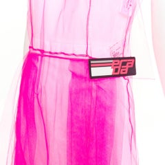 PRADA 2018 Runway Neon Technical  Tulle Abito pink rubber logo dress IT38 XS