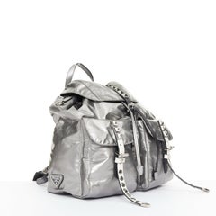 PRADA 2018 Runway New Vela metallic punk studded leather strap nylon backpack