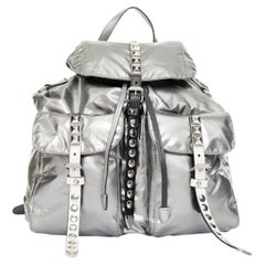 PRADA 2018 Runway New Vela metallic punk studded leather strap nylon backpack