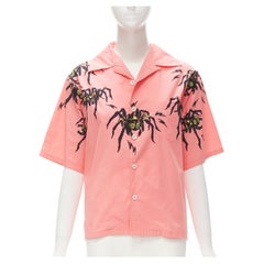Used PRADA 2018 Runway pink Spider print short sleeve bowling shirt S