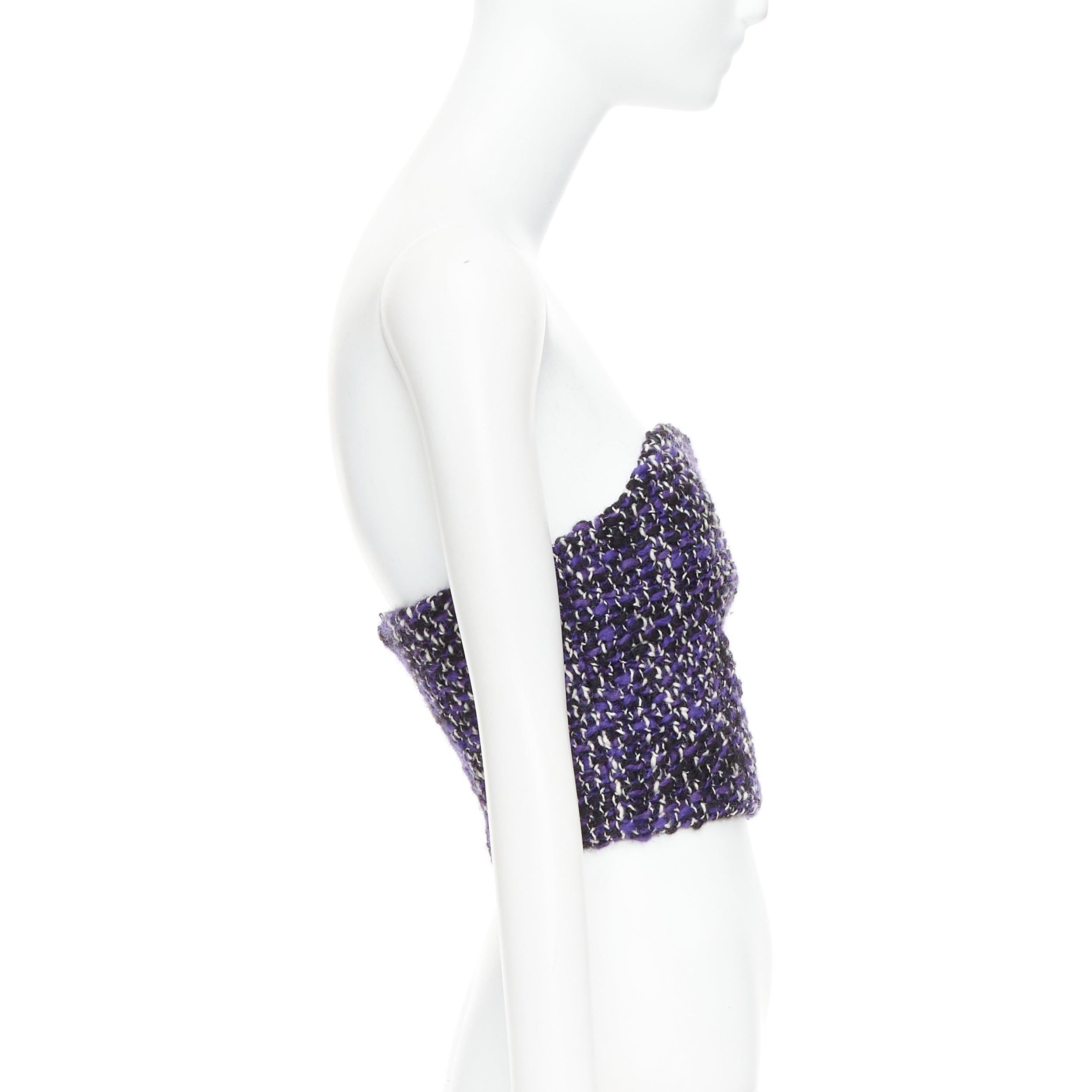 PRADA 2018 Runway purple wool tweed rubber badge strapless bustier tube top IT40 In New Condition For Sale In Hong Kong, NT