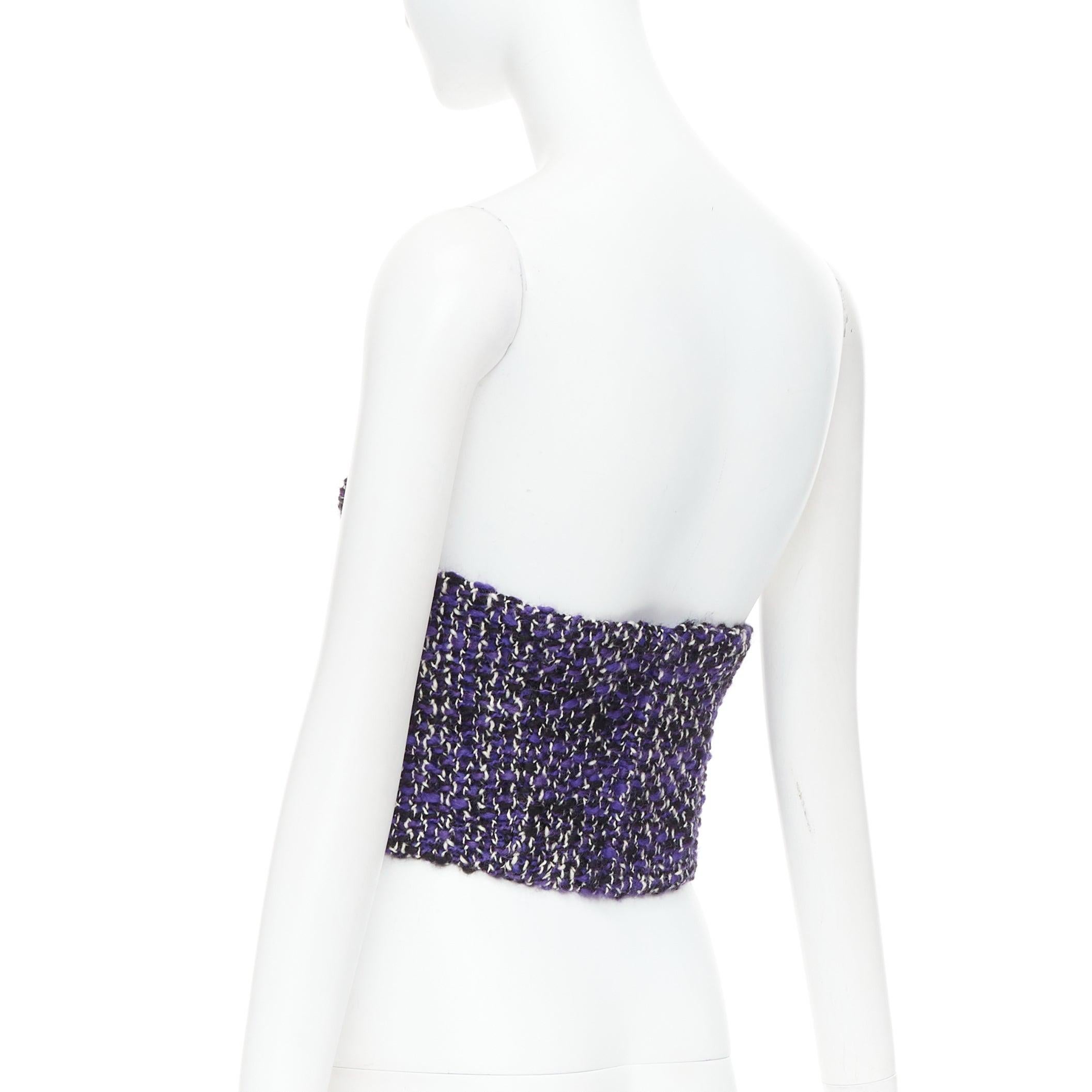 PRADA 2018 Runway purple wool tweed rubber badge strapless bustier tube top IT40 For Sale 1