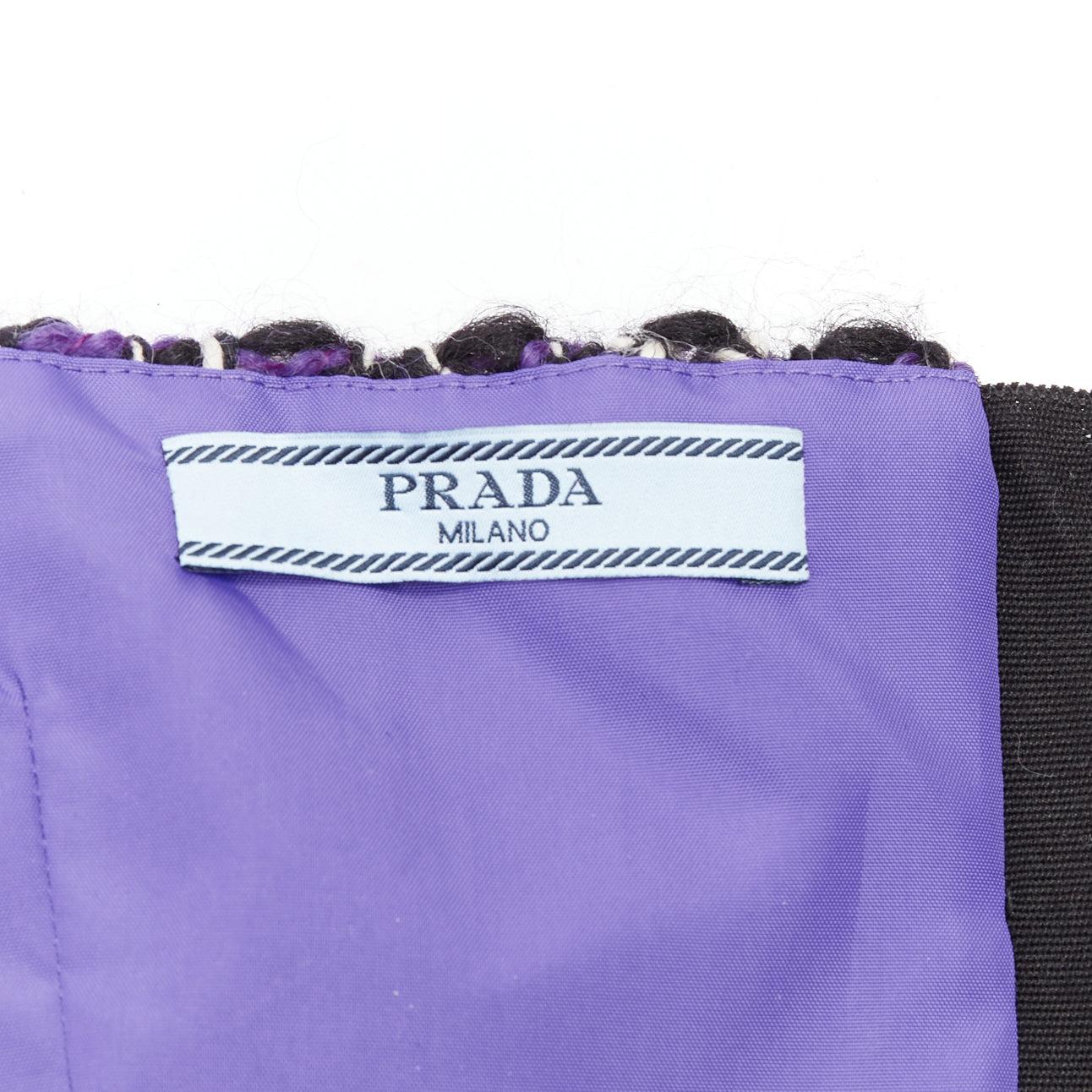 PRADA 2018 Runway purple wool tweed rubber badge strapless bustier tube top IT40 For Sale 4