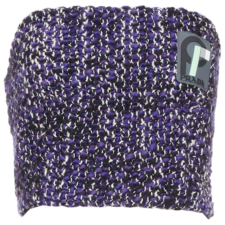 PRADA 2018 Runway purple wool tweed rubber badge strapless bustier tube top IT40 For Sale