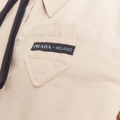 PRADA 2019 beige cotton black bow tie logo tape belted trench coat IT42 M