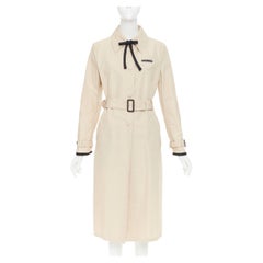 PRADA 2019 beige cotton black bow tie logo tape belted trench coat IT42 M