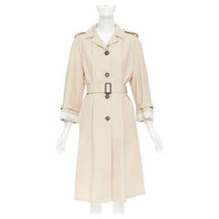 Trench-coat PRADA 2019 en coton beige à fines rayures, doublé, manches raglan, avec ceinture, taille IT36