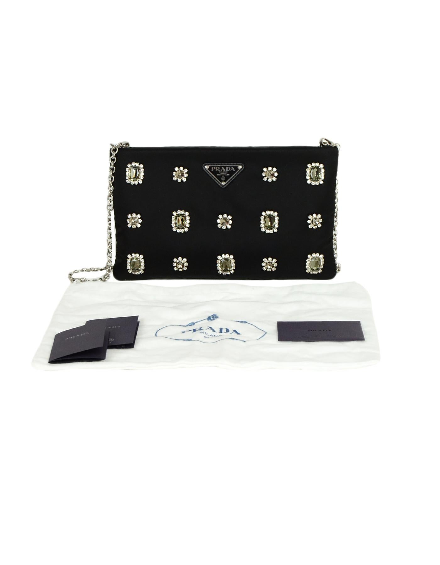 Prada 2019 Black Nylon Crystal Embellished Clutch/Crossbody Bag rt $1, 690 5