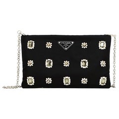 Prada 2019 Black Nylon Crystal Embellished Clutch/Crossbody Bag rt $1, 690
