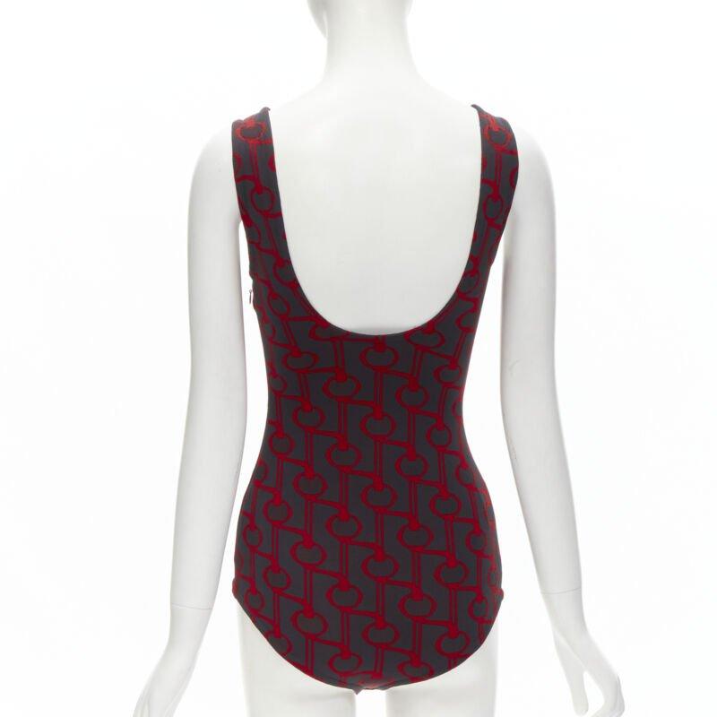 Women's PRADA 2019 black red geometric knit button strap bodysuit top S For Sale