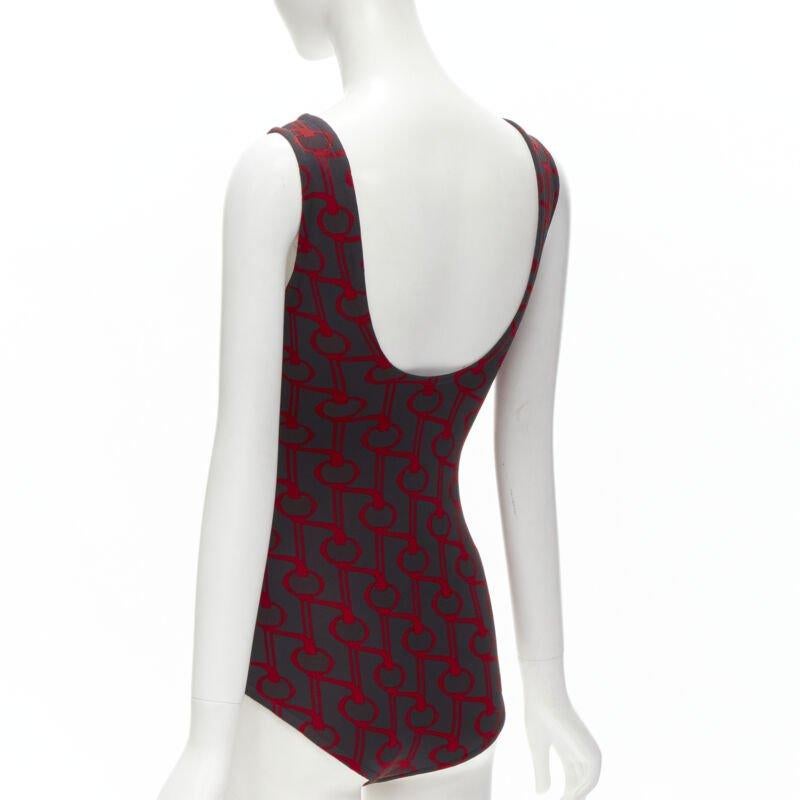PRADA 2019 black red geometric knit button strap bodysuit top S For Sale 1