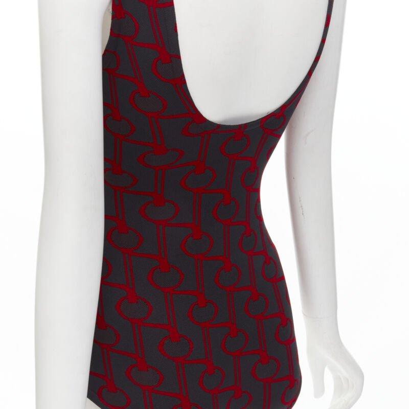 PRADA 2019 black red geometric knit button strap bodysuit top S For Sale 2