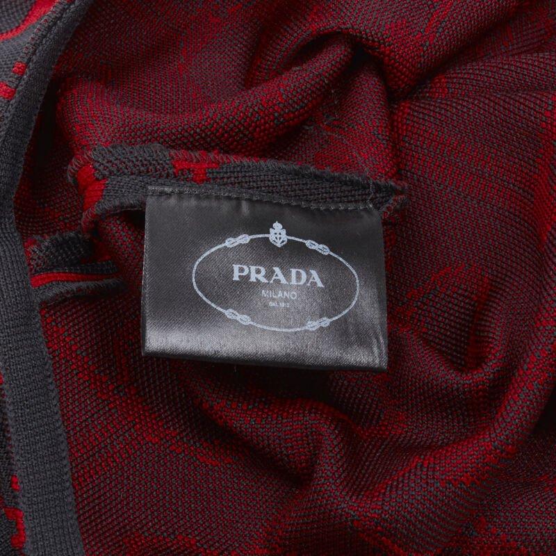 PRADA 2019 black red geometric knit button strap bodysuit top S For Sale 4