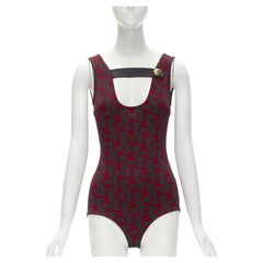 PRADA 2019 noir rouge géométrique tricoté bouton top bodysuit S