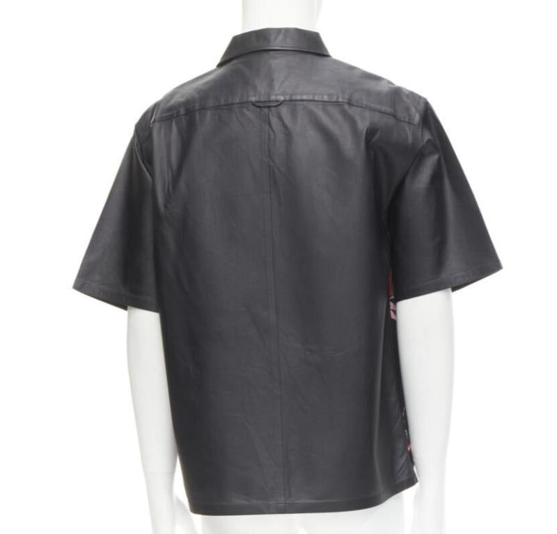 PRADA 2019 black red Rose Bolt cotton leather boxy bowling shirt EU48 M 1