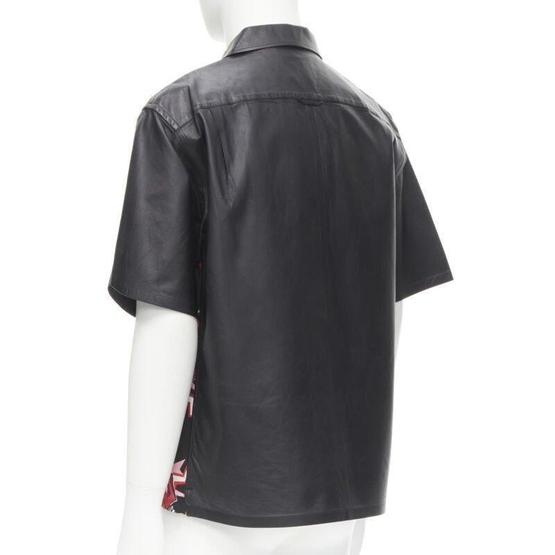 PRADA 2019 black red Rose Bolt cotton leather boxy bowling shirt EU48 M For Sale 1