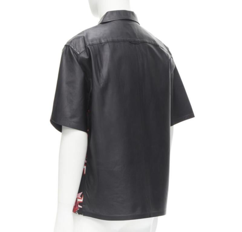 PRADA 2019 black red Rose Bolt cotton leather boxy bowling shirt EU48 M 2