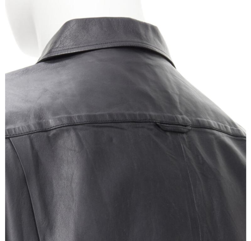 PRADA 2019 black red Rose Bolt cotton leather boxy bowling shirt EU48 M 3