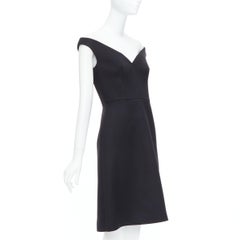 PRADA 2019 black virgin wool off shoulder sculptural mini dress IT40 S