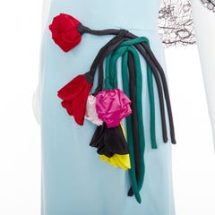 PRADA 2019 blue black draped lace floral bouquet applique gown dress IT42 M