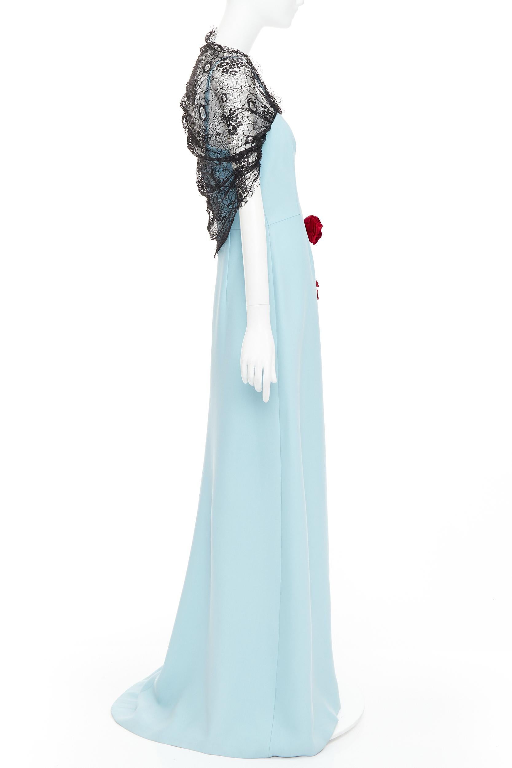 PRADA 2019 blau schwarz drapierte Spitze Blumenbouquet-Applikation Kleid IT42 M im Angebot 1