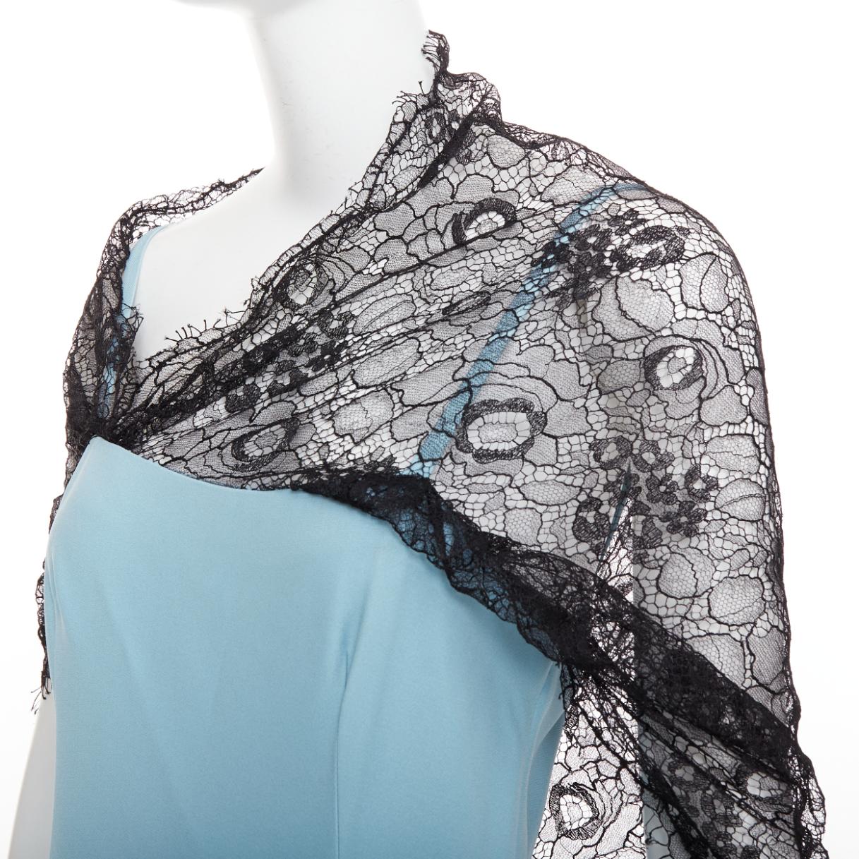 PRADA 2019 blau schwarz drapierte Spitze Blumenbouquet-Applikation Kleid IT42 M im Angebot 2